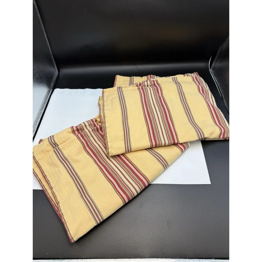 Pottery Barn Tan Brown Red Stripe Duvet‎ Cover Full, 2 Standard Shams